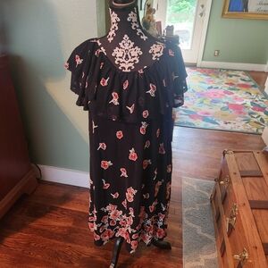 Siren Lily Off-Shoulder Women's Floral Midi Ruffle Dress Size Large